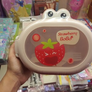 Kawaii Strawberry Boba 2 Grid Lunch Box ( with Spoon & Fork)