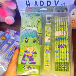 Superhero Stationery Set ( pencil box with sharpner + pencils +scale +eraser)