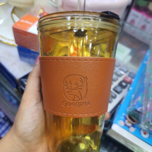Classy Leather Strap Glass Tumbler with Glass Straw